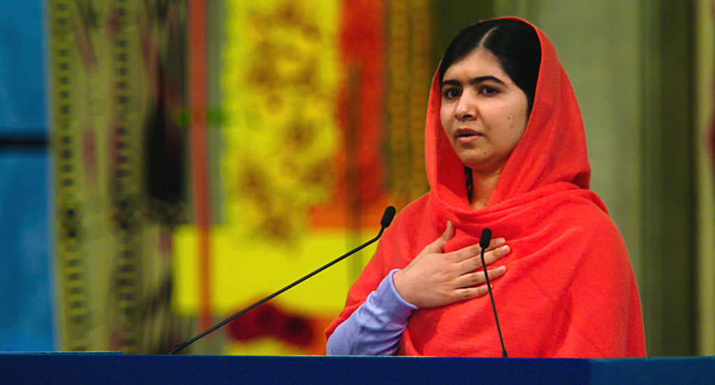 Malala Yousafzai en una conferencia